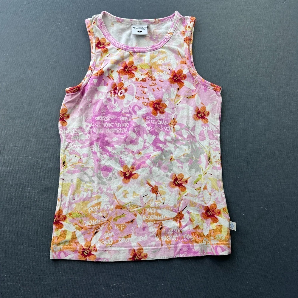 Columbia Girls Large Pink Floral Tank Top Sleeveless Outdoor Active Youth Casual